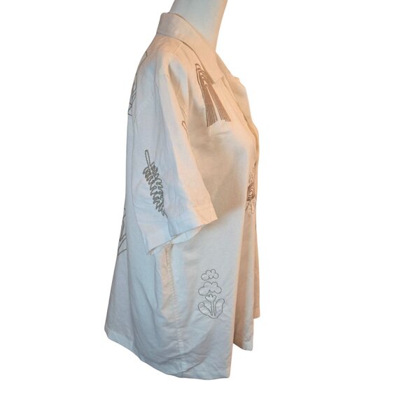 Free Planet Sunny Days Good Times Men Embroidered Short Sleeve Shirt Sz: M Ivory - Picture 6 of 12